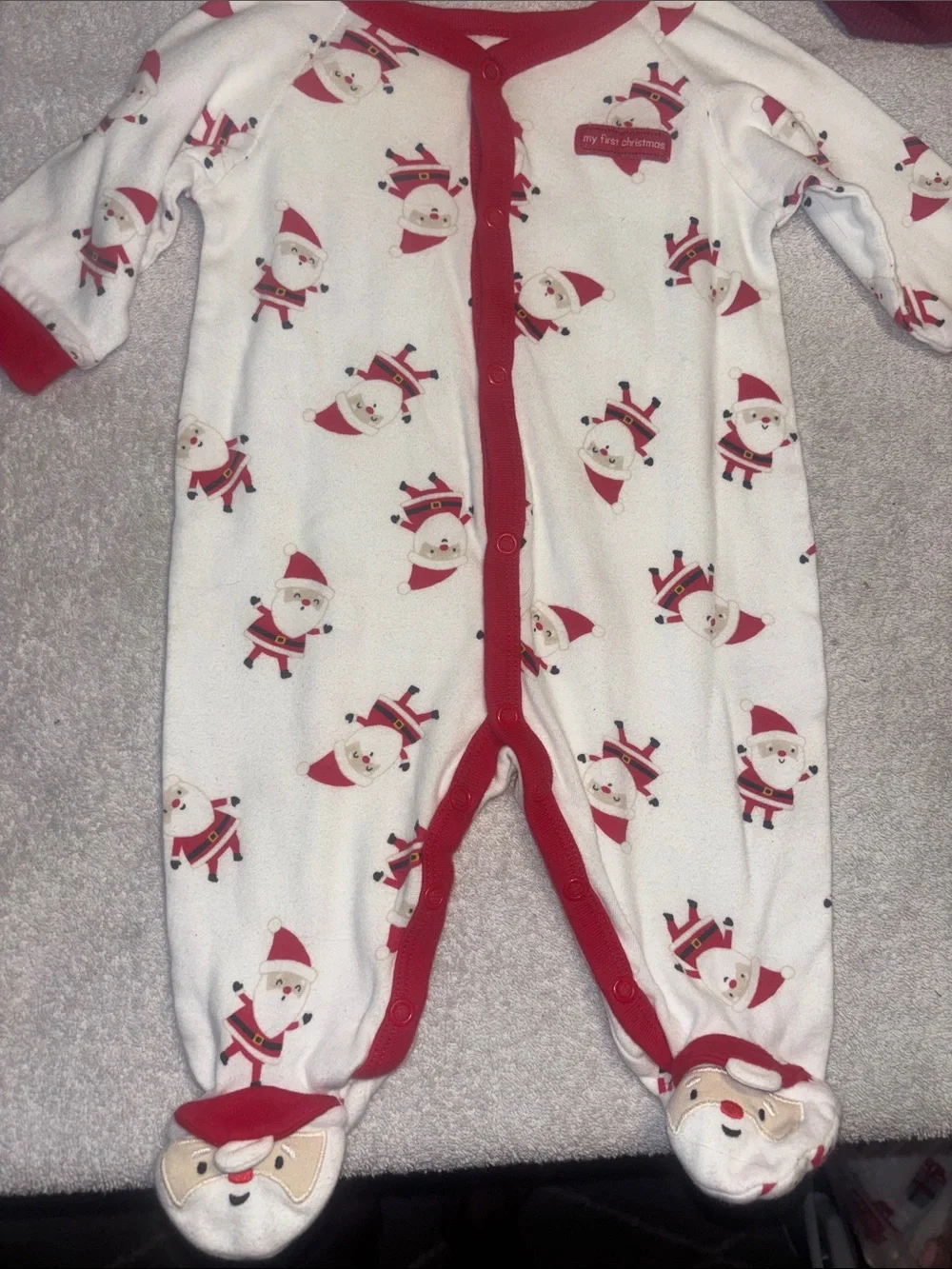 Carter's White and Red Santa Print Footed One-Piece